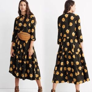 Madewell XS Floral Button-Front Tie Dress Midi Cottagecore Prairie Boho